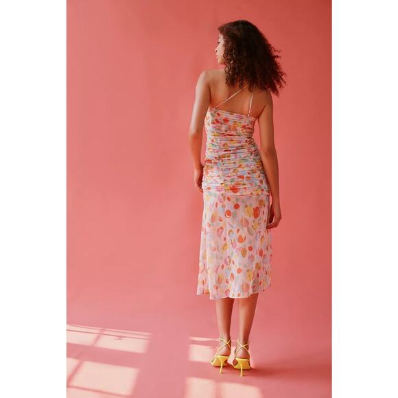 For Love & Lemons NWT Desmona One-Shoulder Tulip Floral Midi Dress Ruched XS - Picture 4 of 16